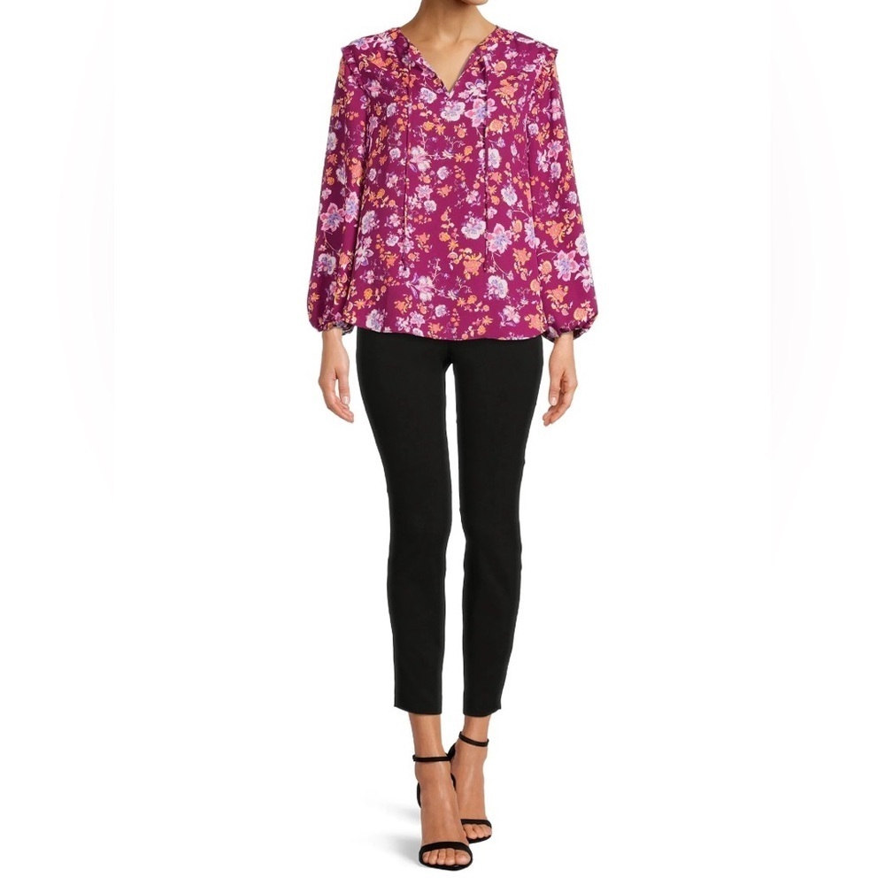Cooper & Ella Pink Ruffled Long Sleeve Blouse with Peter Pan Collar Office Wear